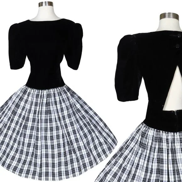 Mini Skirt 80s Plaid Skirt Black And White Vintage 80s Mini Skirt